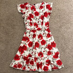 SHEIN White Dress with Red Floral Print